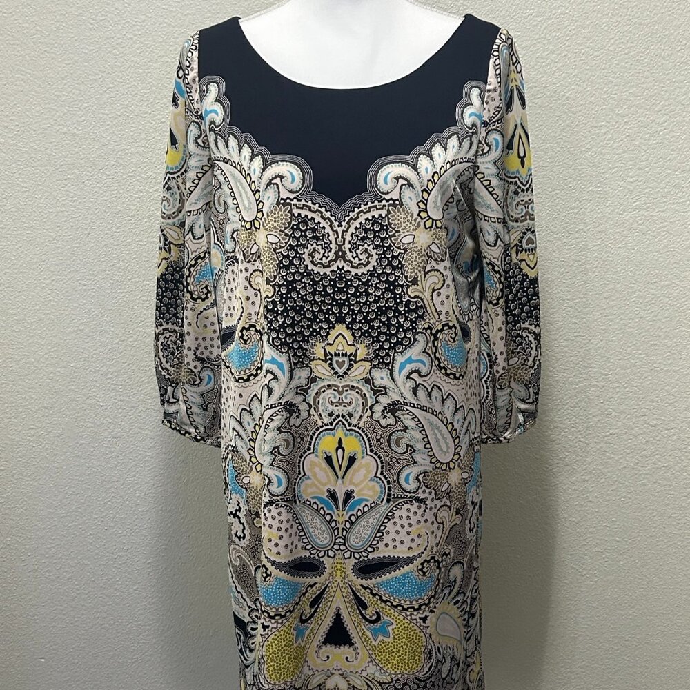 Etcetera navy multicolored sheath dress, size 8
